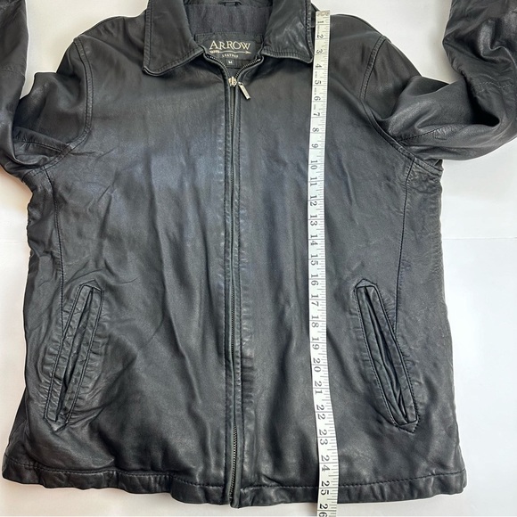 Arrow Leather Bomber Jacket Men's Size Medium Black Moto Medium Weight Lined - Picture 5 of 10